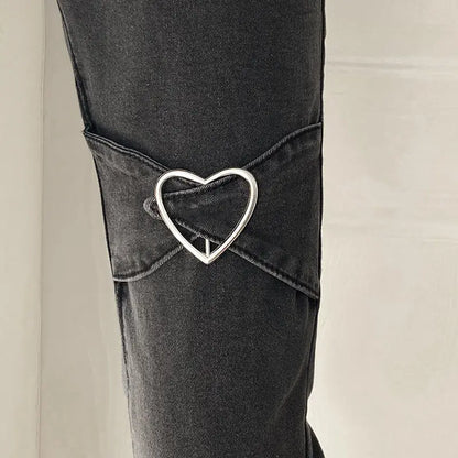 Chic Heart-Stitched Flare Jeans