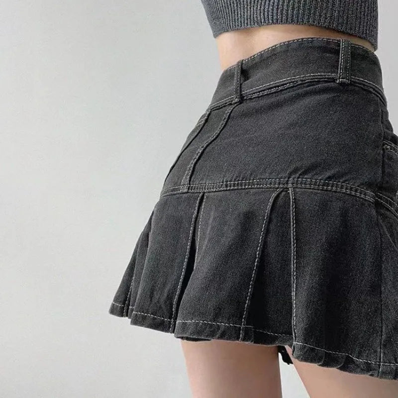 Urban Edge Pleated Denim Skirt