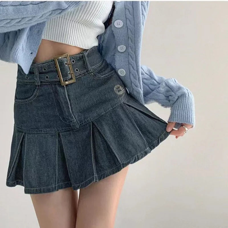 Urban Edge Pleated Denim Skirt