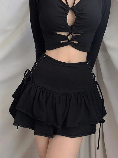 Ruffled Goth Lace-Up Skirt