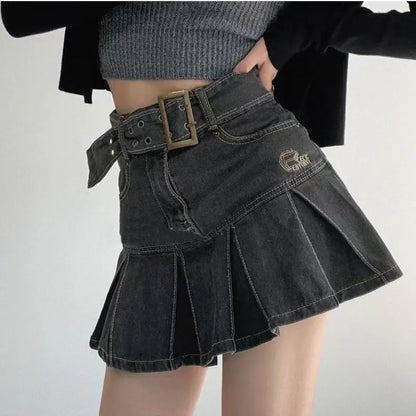 Urban Edge Pleated Denim Skirt