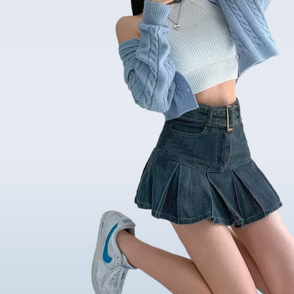 Urban-Edge-Pleated-Denim-Skirt