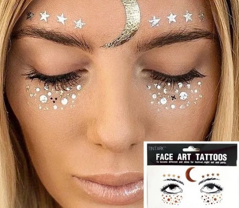 Celestial Charm Face Art Tattoos - MyLittleRave.com